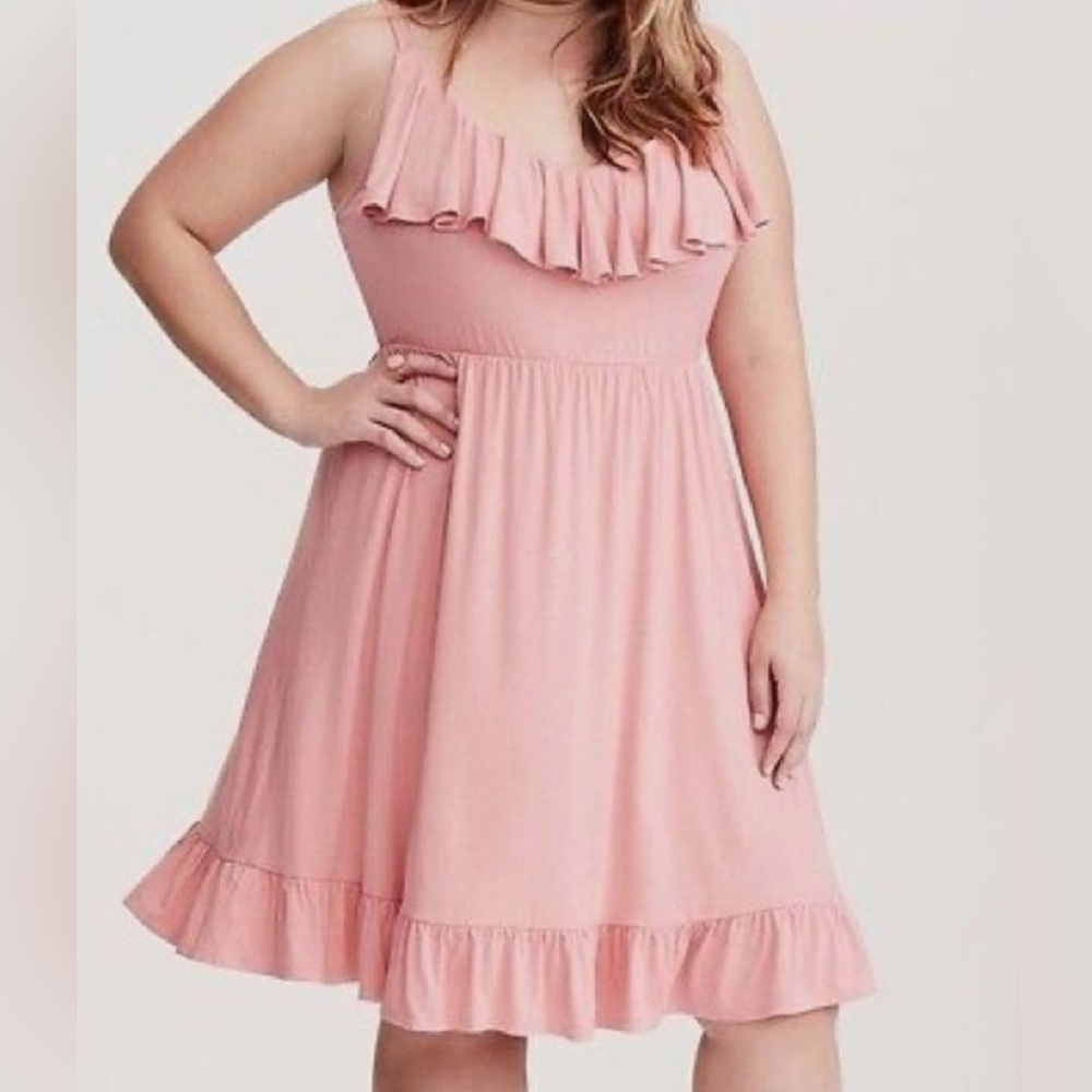 Torrid Dusty Rose Ruffle Tank Skater Dress, size 00x - Picture 2 of 3